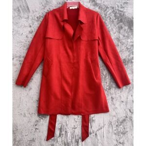 Solitaire Coat Woman's SZ M Faux Suede Trench Coat Jacket Belted Real Pockets